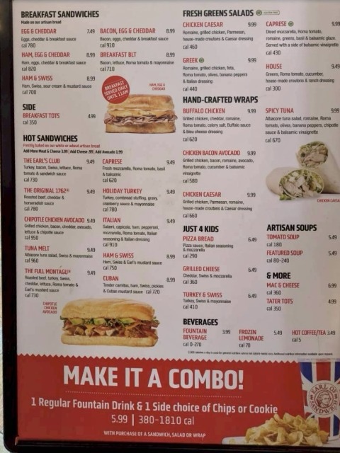 アール・オブ・サンドウィッチ　メニュー